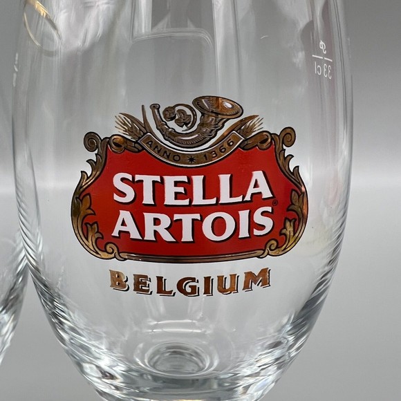 Stella Artois Chalice Beer Glasses Gold Rim 33cl  Set of 2 Barware Man Cave 1 - Picture 4 of 11